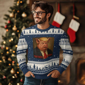 Quiet Piggy Surreal Pig Trump Meme Ugly Christmas Sweater Political Satire Parody TS02 Navy Beige Print Your Wear