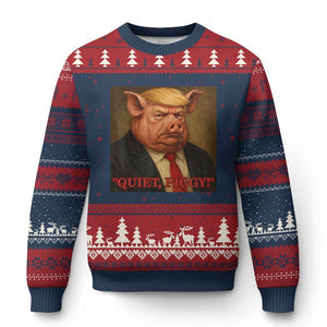 Quiet Piggy Surreal Pig Trump Meme Ugly Christmas Sweater Political Satire Parody TS02 Navy Red Print Your Wear