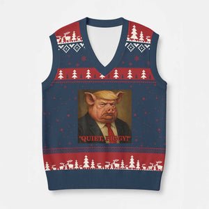 Quiet Piggy Surreal Pig Trump Meme V-Neck Knit Sweater Vest Political Satire Parody TS02 Navy Red Print Your Wear