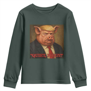 Quiet Piggy Surreal Pig Trump Meme Youth Sweatshirt Political Satire Parody TS02 Dark Forest Green Print Your Wear