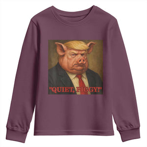 Quiet Piggy Surreal Pig Trump Meme Youth Sweatshirt Political Satire Parody TS02 Maroon Print Your Wear