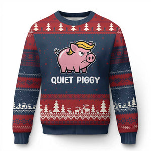 Quiet Piggy Funny Blonde Pig Ugly Christmas Sweater Political Satire Humor Free Speech Cute Cartoon TS02 Navy Red Print Your Wear