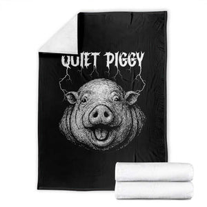 Quiet Piggy Metal Style Throw Blanket Dark Humor Pig Political Satire Humor Rock Aesthetic TS02 Black Print Your Wear