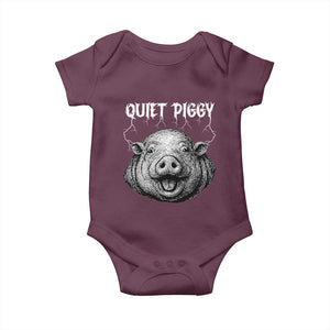 Quiet Piggy Metal Style Baby Onesie Dark Humor Pig Political Satire Humor Rock Aesthetic TS02 Maroon Print Your Wear