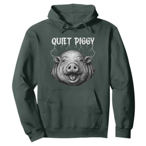 Quiet Piggy Metal Style Hoodie Dark Humor Pig Political Satire Humor Rock Aesthetic TS02 Dark Forest Green Print Your Wear