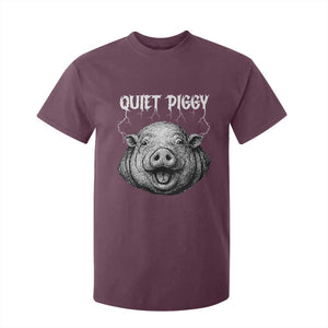 Quiet Piggy Metal Style T Shirt For Kid Dark Humor Pig Political Satire Humor Rock Aesthetic TS02 Maroon Print Your Wear