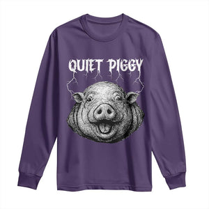 Quiet Piggy Metal Style Long Sleeve Shirt Dark Humor Pig Political Satire Humor Rock Aesthetic TS02 Purple Print Your Wear