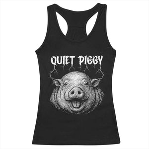 Quiet Piggy Metal Style Racerback Tank Top Dark Humor Pig Political Satire Humor Rock Aesthetic TS02 Black Print Your Wear