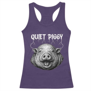 Quiet Piggy Metal Style Racerback Tank Top Dark Humor Pig Political Satire Humor Rock Aesthetic TS02 Purple Print Your Wear