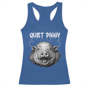 Quiet Piggy Metal Style Racerback Tank Top Dark Humor Pig Political Satire Humor Rock Aesthetic TS02 Royal Blue Print Your Wear
