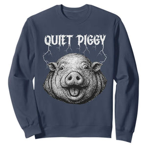 Quiet Piggy Metal Style Sweatshirt Dark Humor Pig Political Satire Humor Rock Aesthetic TS02 Navy Print Your Wear
