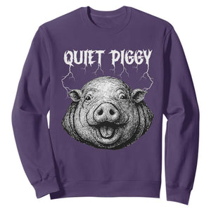 Quiet Piggy Metal Style Sweatshirt Dark Humor Pig Political Satire Humor Rock Aesthetic TS02 Purple Print Your Wear