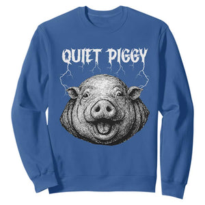 Quiet Piggy Metal Style Sweatshirt Dark Humor Pig Political Satire Humor Rock Aesthetic TS02 Royal Blue Print Your Wear