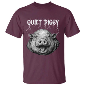 Quiet Piggy Metal Style T Shirt Dark Humor Pig Political Satire Humor Rock Aesthetic TS02 Maroon Print Your Wear