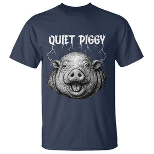 Quiet Piggy Metal Style T Shirt Dark Humor Pig Political Satire Humor Rock Aesthetic TS02 Navy Print Your Wear