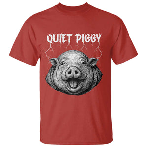 Quiet Piggy Metal Style T Shirt Dark Humor Pig Political Satire Humor Rock Aesthetic TS02 Red Print Your Wear