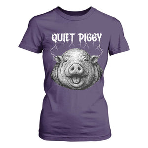 Quiet Piggy Metal Style T Shirt For Women Dark Humor Pig Political Satire Humor Rock Aesthetic TS02 Purple Print Your Wear