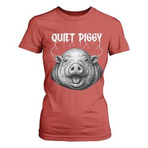 Quiet Piggy Metal Style T Shirt For Women Dark Humor Pig Political Satire Humor Rock Aesthetic TS02 Red Print Your Wear