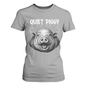 Quiet Piggy Metal Style T Shirt For Women Dark Humor Pig Political Satire Humor Rock Aesthetic TS02 Sport Gray Print Your Wear