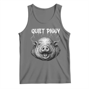 Quiet Piggy Metal Style Tank Top Dark Humor Pig Political Satire Humor Rock Aesthetic TS02 Black Heather Print Your Wear