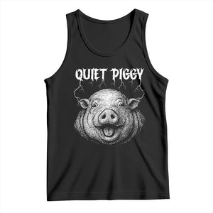 Quiet Piggy Metal Style Tank Top Dark Humor Pig Political Satire Humor Rock Aesthetic TS02 Black Print Your Wear