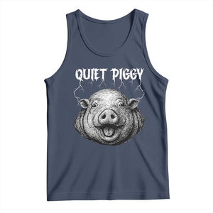 Quiet Piggy Metal Style Tank Top Dark Humor Pig Political Satire Humor Rock Aesthetic TS02 Navy Print Your Wear