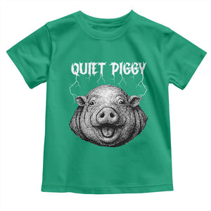 Quiet Piggy Metal Style Toddler T Shirt Dark Humor Pig Political Satire Humor Rock Aesthetic TS02 Irish Green Print Your Wear