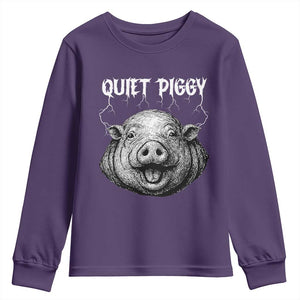 Quiet Piggy Metal Style Youth Sweatshirt Dark Humor Pig Political Satire Humor Rock Aesthetic TS02 Purple Print Your Wear