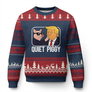 Quiet Piggy Shhh Trump Meme Ugly Christmas Sweater Sassy Pig Parody Funny Political Satire TS02 Navy Red Print Your Wear