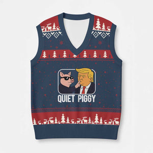 Quiet Piggy Shhh Trump Meme V-Neck Knit Sweater Vest Sassy Pig Parody Funny Political Satire TS02 Navy Red Print Your Wear