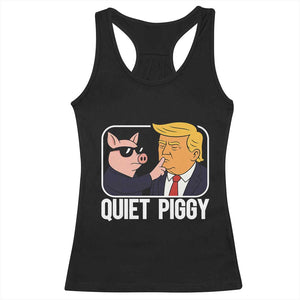 Quiet Piggy Shhh Trump Meme Racerback Tank Top Sassy Pig Parody Funny Political Satire TS02 Black Print Your Wear