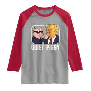 Quiet Piggy Shhh Trump Meme Raglan Shirt Sassy Pig Parody Funny Political Satire TS02 Sport Gray Red Print Your Wear