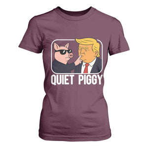 Quiet Piggy Shhh Trump Meme T Shirt For Women Sassy Pig Parody Funny Political Satire TS02 Maroon Print Your Wear