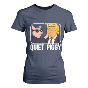 Quiet Piggy Shhh Trump Meme T Shirt For Women Sassy Pig Parody Funny Political Satire TS02 Navy Print Your Wear