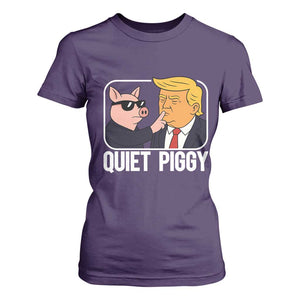 Quiet Piggy Shhh Trump Meme T Shirt For Women Sassy Pig Parody Funny Political Satire TS02 Purple Print Your Wear