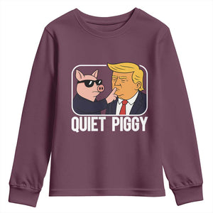 Quiet Piggy Shhh Trump Meme Youth Sweatshirt Sassy Pig Parody Funny Political Satire TS02 Maroon Print Your Wear
