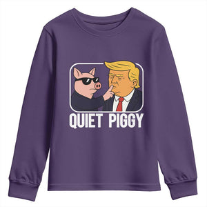 Quiet Piggy Shhh Trump Meme Youth Sweatshirt Sassy Pig Parody Funny Political Satire TS02 Purple Print Your Wear