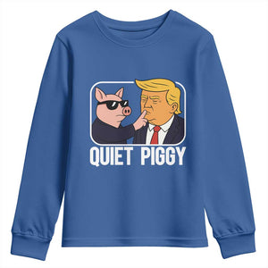 Quiet Piggy Shhh Trump Meme Youth Sweatshirt Sassy Pig Parody Funny Political Satire TS02 Royal Blue Print Your Wear