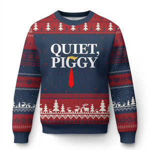 Quiet Piggy Funny Blonde Ugly Christmas Sweater Political Satire Humor Free Speech TS02 Navy Red Print Your Wear