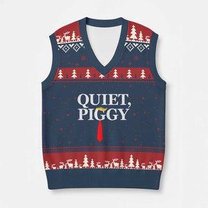 Quiet Piggy Funny Blonde V-Neck Knit Sweater Vest Political Satire Humor Free Speech TS02 Navy Red Print Your Wear