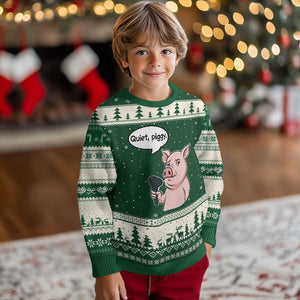 Quiet Piggy Funny Sarcastic Pig Ugly Christmas Sweater Political Satire Humor Free Speech TS02 Forest Green Beige Print Your Wear