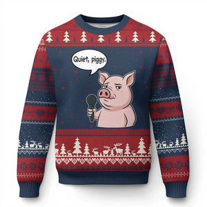 Quiet Piggy Funny Sarcastic Pig Ugly Christmas Sweater Political Satire Humor Free Speech TS02 Navy Red Print Your Wear