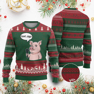 Quiet Piggy Funny Sarcastic Pig Ugly Christmas Sweater Political Satire Humor Free Speech TS02 Red Green Print Your Wear
