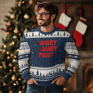 Quiet Quiet Piggy Ugly Christmas Sweater Funny Political Satire Free Speech TS02 Navy Beige Print Your Wear
