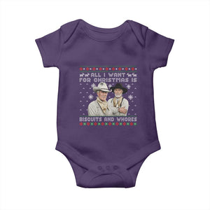 Funny Western Christmas Cowboy Humor Baby Onesie All I Want for Christmas Is Biscuits and Whores TS02 Purple Print Your Wear