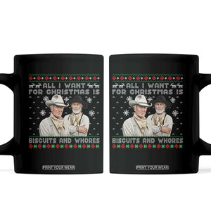 Funny Western Christmas Cowboy Humor Coffee Mug All I Want for Christmas Is Biscuits and Whores TS02 Black Print Your Wear