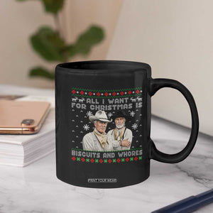 Funny Western Christmas Cowboy Humor Coffee Mug All I Want for Christmas Is Biscuits and Whores TS02 Print Your Wear
