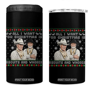 Funny Western Christmas Cowboy Humor 4 in 1 Can Cooler Tumbler All I Want for Christmas Is Biscuits and Whores TS02 One Size: 16 oz Black Print Your Wear