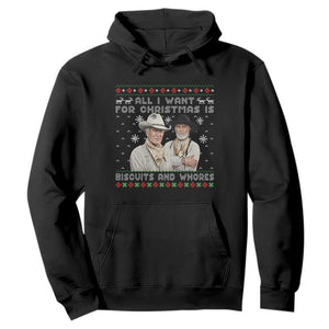 Funny Western Christmas Cowboy Humor Hoodie All I Want for Christmas Is Biscuits and Whores TS02 Black Print Your Wear