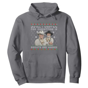 Funny Western Christmas Cowboy Humor Hoodie All I Want for Christmas Is Biscuits and Whores TS02 Charcoal Print Your Wear